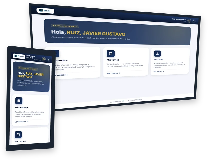 Portal de pacientes de 4Neuronas en escritorio y celular